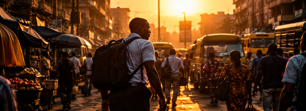 A man making his way through a busy market